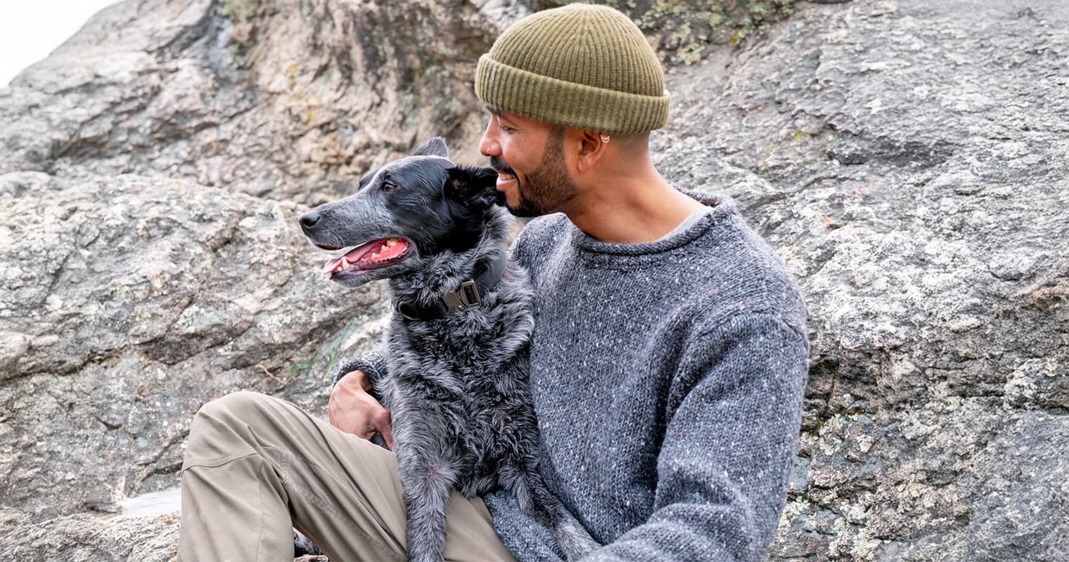 man with foster dog