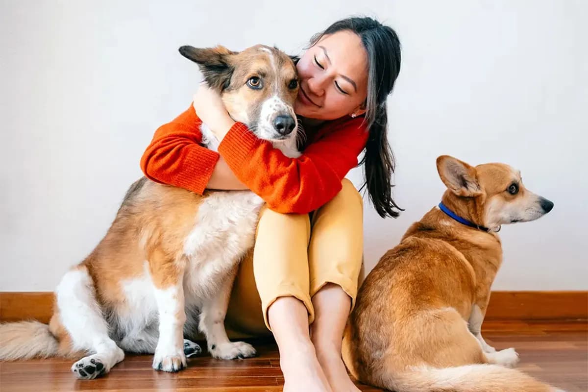 woman with two dogs