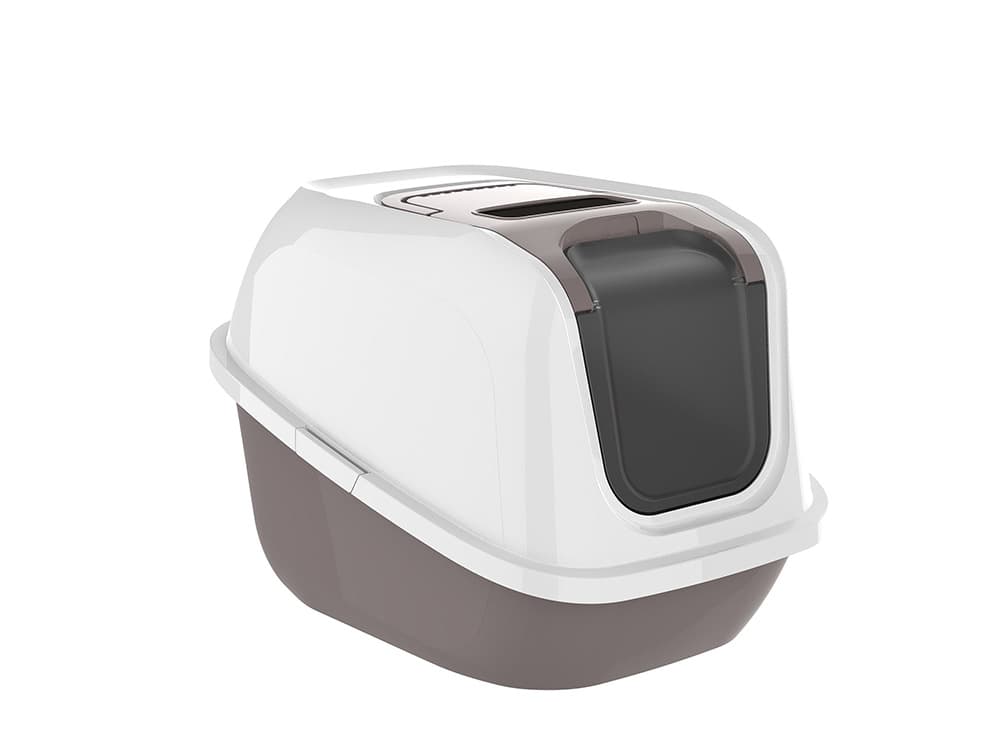 ExquisiCat® Flip Top Hooded Cat Litter Box with Door, Taupe/White
