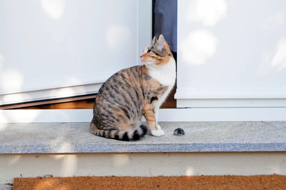 cat sitting on a stoop