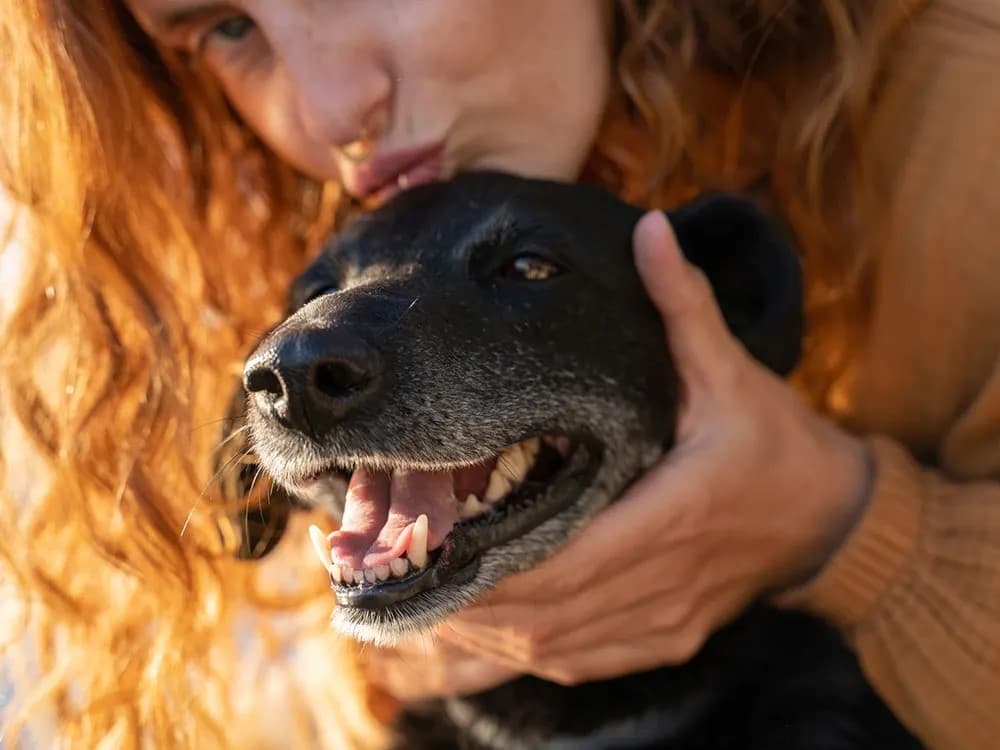 woman and rescue dog